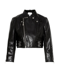 Noir Kei Ninomiya Cropped Faux Patent Leather Biker Jacket