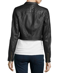 Jason Wu Cropped Leather Moto Jacket Black