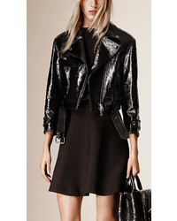 Burberry Cropped Patent Leather Biker Jacket