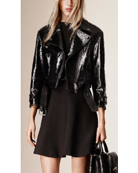 Burberry Cropped Patent Leather Biker Jacket