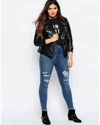 Asos Curve Ultimate Biker Jacket With Zip Detail In Leather