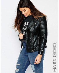 Asos Curve Ultimate Biker Jacket With Zip Detail In Leather