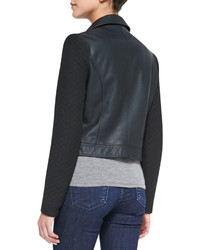 Neiman Marcus Cusp By Quilted Detail Faux Leather Jacket Black