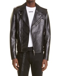Off-White Diagonal Stripe Leather Biker Jacket