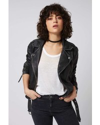Distressed Belted Leather Jacket