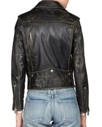Saint Laurent Distressed Leather Moto Jacket