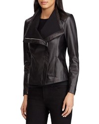 Lauren Ralph Lauren Drape Front Leather Moto Jacket
