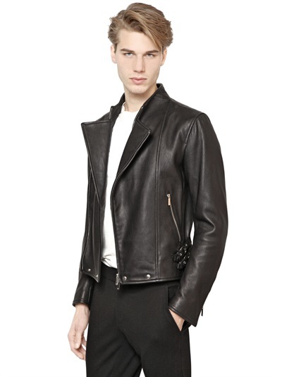Emporio Armani Nappa Leather Biker Jacket, $1,995 | LUISAVIAROMA