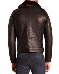 The Kooples Faux Fur Collar Leather Moto Jacket