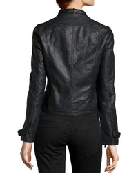 Bagatelle Faux Leather Crinkled Biker Jacket Black