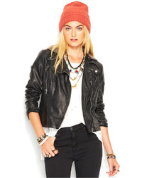 Free People Faux Leather Hooded Moto Jacket