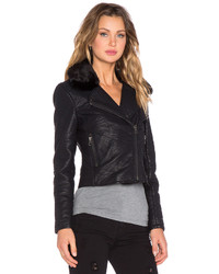 Black Orchid Faux Leather Jacket With Faux Fur Collar