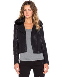 Black Orchid Faux Leather Jacket With Faux Fur Collar