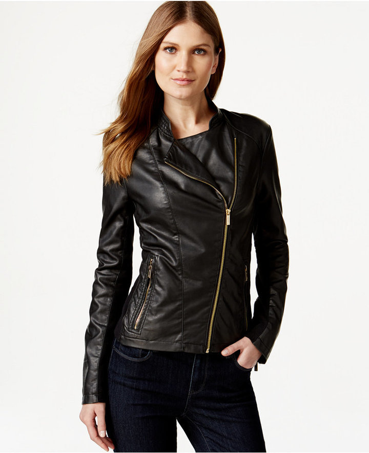 Calvin Faux Leather Moto Jacket, $129 | Macy's Lookastic