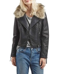 Topshop Faux Leather Moto Jacket With Removable Faux Fur Collar, $105, Nordstrom