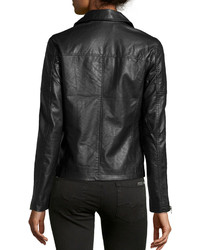 Neiman Marcus Faux Leather Quilted Inset Moto Jacket Black