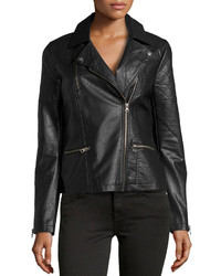 Neiman Marcus Faux Leather Quilted Inset Moto Jacket Black