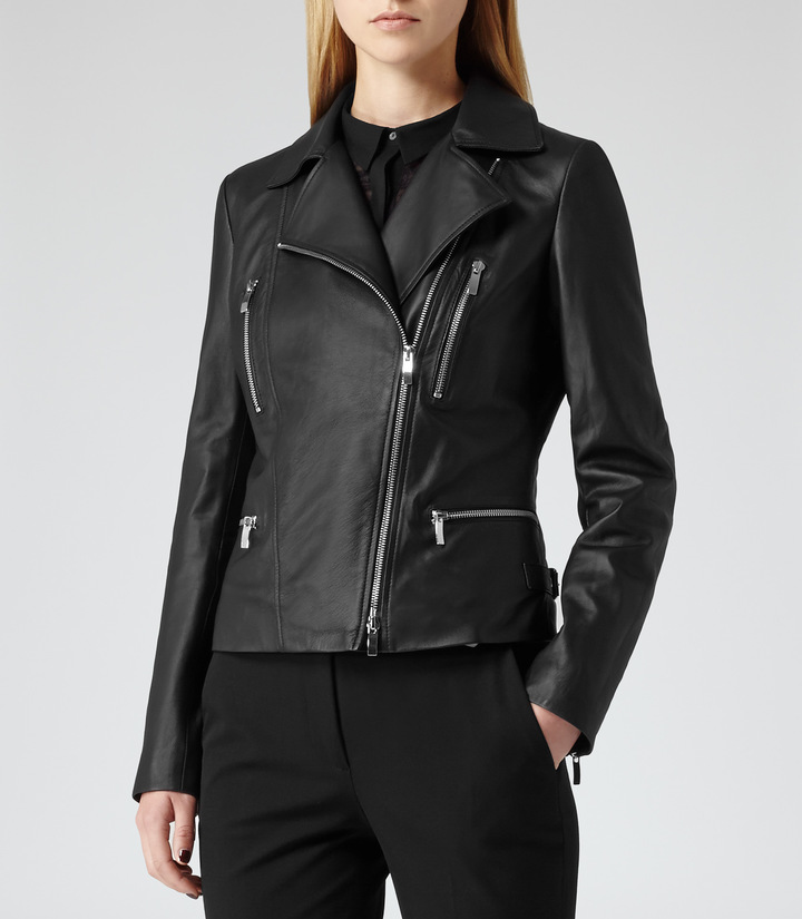 Reiss Flutter Soft Leather Biker Jacket, $895 | Reiss | Lookastic.com