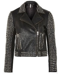 Topshop Frazey Stud Biker Leather Jacket