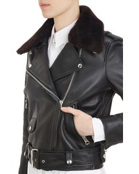 Acne Studios Fur Collar Leather Mape Moto Jacket Black