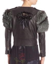 Marc Jacobs Fur Detail Leather Moto Jacket