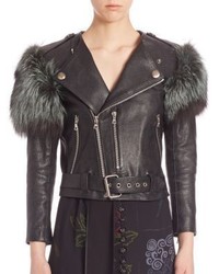 Marc Jacobs Fur Detail Leather Moto Jacket