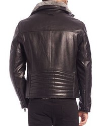 Andrew Marc Fur Trimmed Leather Moto Jacket