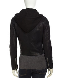 Bagatelle Hooded Faux Leather Moto Jacket Black