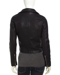 Bagatelle Hooded Faux Leather Moto Jacket Black