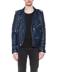 BLK DNM Iconic Leather Motorcycle Jacket In Ink Blue