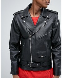 Reclaimed Vintage Inspired X Coca Cola Leather Biker Jacket