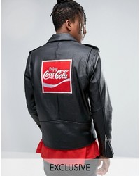 Reclaimed Vintage Inspired X Coca Cola Leather Biker Jacket