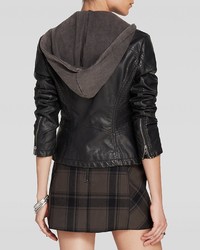 Free People Jacket Hooded Moto Faux Leather