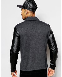 Asos Jersey Biker Jacket With Faux Leather Sleeves
