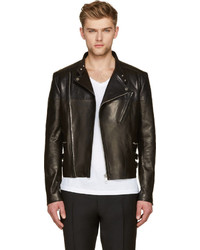 Juunj Black Leather Fitted Biker Jacket, $1,775 | SSENSE | Lookastic.com