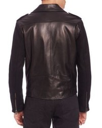 Kent And Curwen Woven Sleeves Leather Biker Jacket
