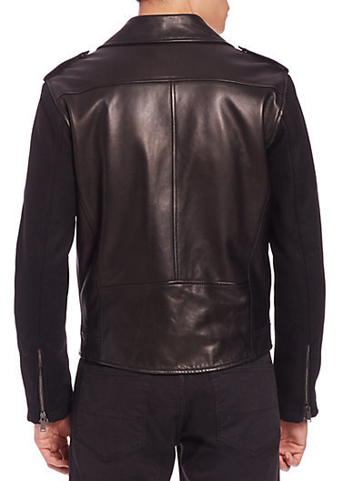 Kent And Curwen Woven Sleeves Leather Biker Jacket, $1,695 | Saks Fifth ...