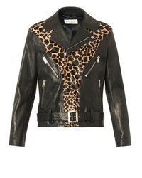 Saint Laurent Leather And Calf Hair Biker Jacket