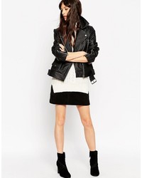 Asos Leather Biker Jacket In Boxy Fit
