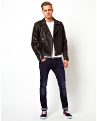 Asos Leather Biker Jacket In Slim Fit