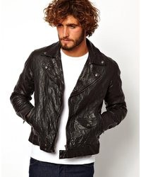 Asos Leather Biker Jacket In Slim Fit Black