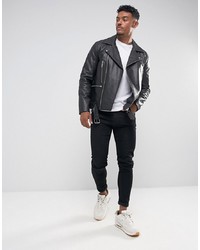 ASOS DESIGN Leather Biker Jacket With Belt In Black