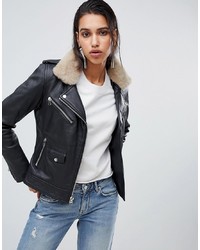 Goosecraft Leather Biker Jacket With Faux Fur Collar
