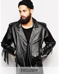 Reclaimed Vintage Leather Biker Jacket With Fringing