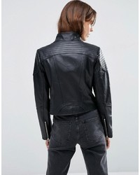 Asos Leather Biker Jacket With Zip Detail