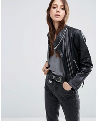 Asos Leather Biker Jacket With Zip Detail