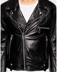 Replay Leather Biker Jacket Zip Detail