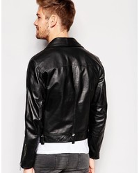 Replay Leather Biker Jacket Zip Detail
