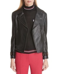 Fendi Leather Jacket With Faux Fur Logo Cuffs