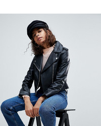 Asos Petite Leather Jacket With Ring Pull Details